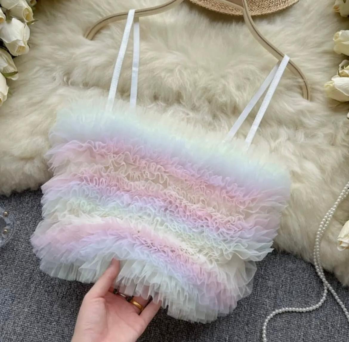 Rainbow Ruffle Smocked Crop Top for Women
